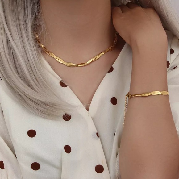 New 18K Gold Double Layer Snake Chain Necklace, nice Necklace, cute Necklace - Picture 6 of 8